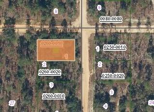 This is an aerial map view showing several numbered land parcels divided by dirt roads — 231 VIOLET AVE, INTERLACHEN, FL