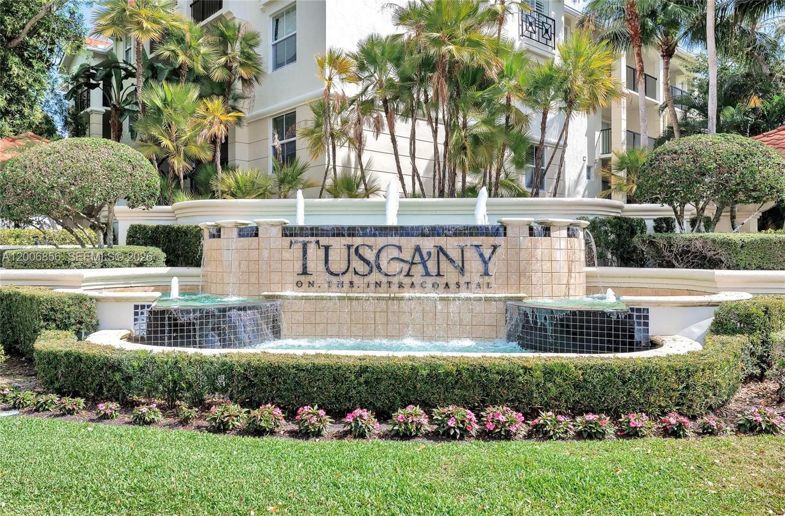 A stone fountain with the name Tuscany on the Intracoastal sits in front of a building — 2220 Tuscany Way # 2220, Boynton Beach FL 33435, BOYNTON BEACH, FL
