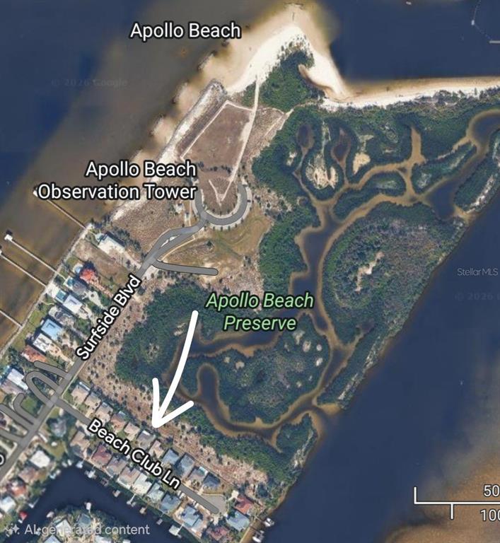 This map shows the Apollo Beach Preserve area, including Surfside Boulevard and Beach Club Lane — 1415 BEACH CLUB LANE, APOLLO BEACH, FL