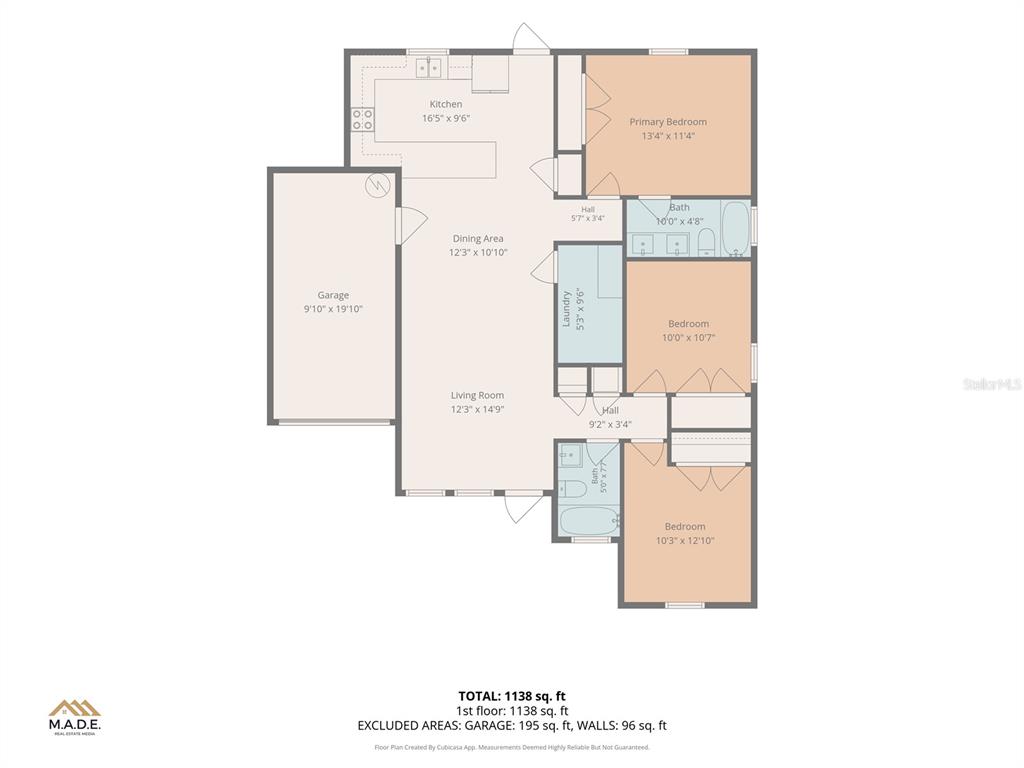 This is a floor plan showing a three-bedroom, two-bathroom home with an attached garage — 28651 TUPPER ROAD, WESLEY CHAPEL, FL