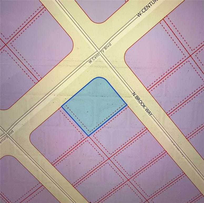 This is a map showing a highlighted blue parcel at the intersection of two streets — 8282 N BROOK WAY, CITRUS SPRINGS, FL
