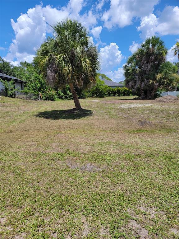 A grassy, vacant lot features two large palm trees under a blue, cloudy sky — 5990 GILLOT BOULEVARD, PORT CHARLOTTE, FL
