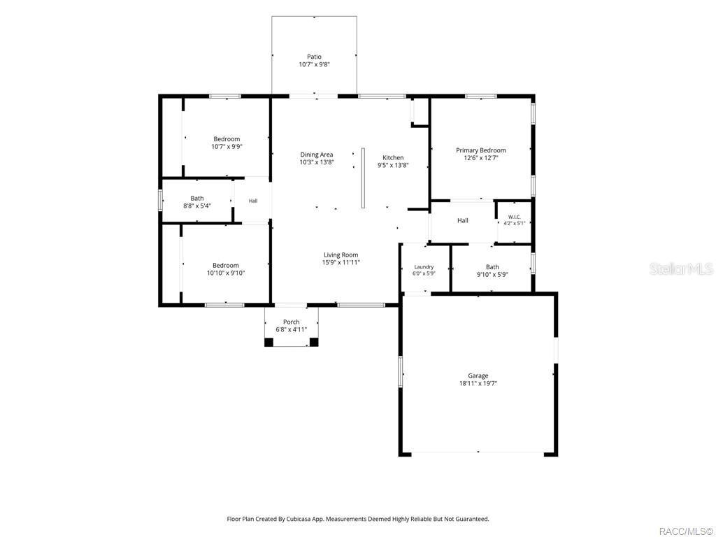 This is a floor plan of a single-story house featuring three bedrooms and a garage — 4525 E REJOICE STREET, INVERNESS, FL