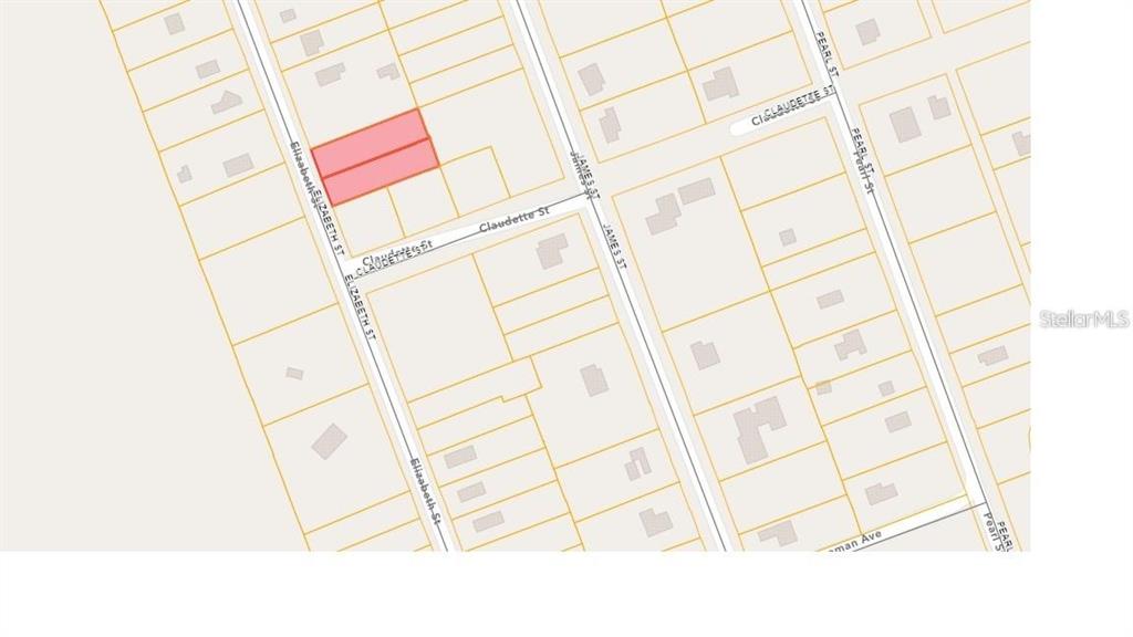 This is a map showing a highlighted property lot located near Elizabeth Street — ELIZABETH STREET, NEW SMYRNA BEACH, FL
