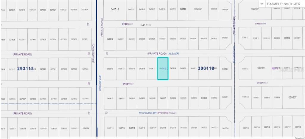 This is a plat map showing a highlighted parcel of land within a residential subdivision — 713 ALBA DRIVE, INDIAN LAKE ESTATES, FL