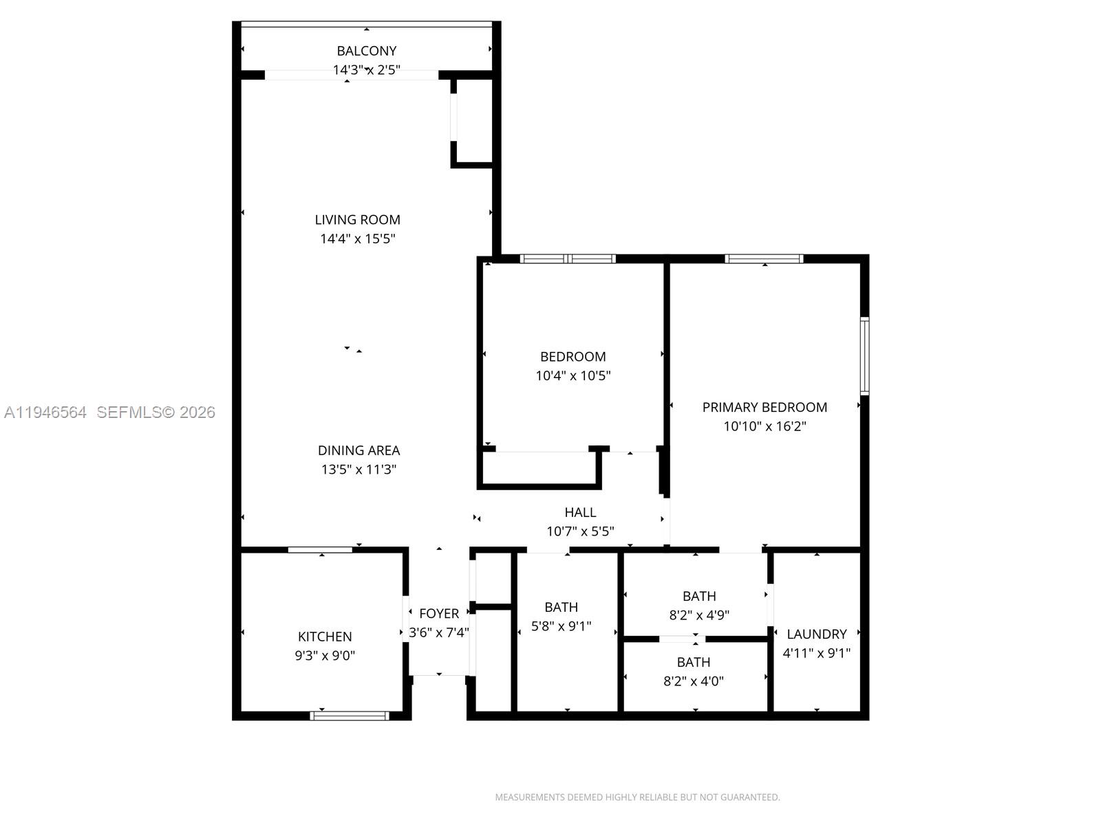 This is a floor plan for a two-bedroom apartment with a balcony and laundry room — 10825 SW 112th Ave # 216, Miami FL 33176, MIAMI, FL