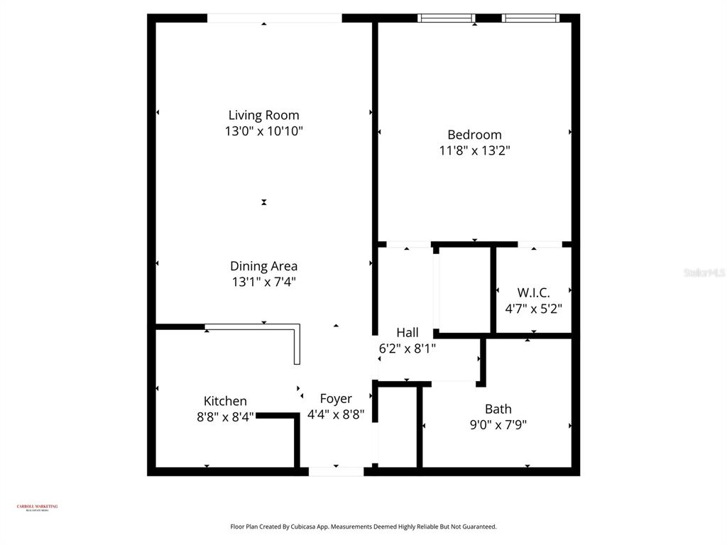 This is a floor plan for a one-bedroom apartment with a kitchen, dining area, and bath — 2739 VIA CAPRI UNIT 1034, CLEARWATER, FL