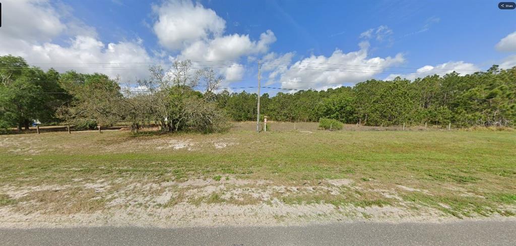 A grassy, vacant lot features a utility pole and a line of trees in the background — COMMONWEALTH AVE N, POLK CITY, FL
