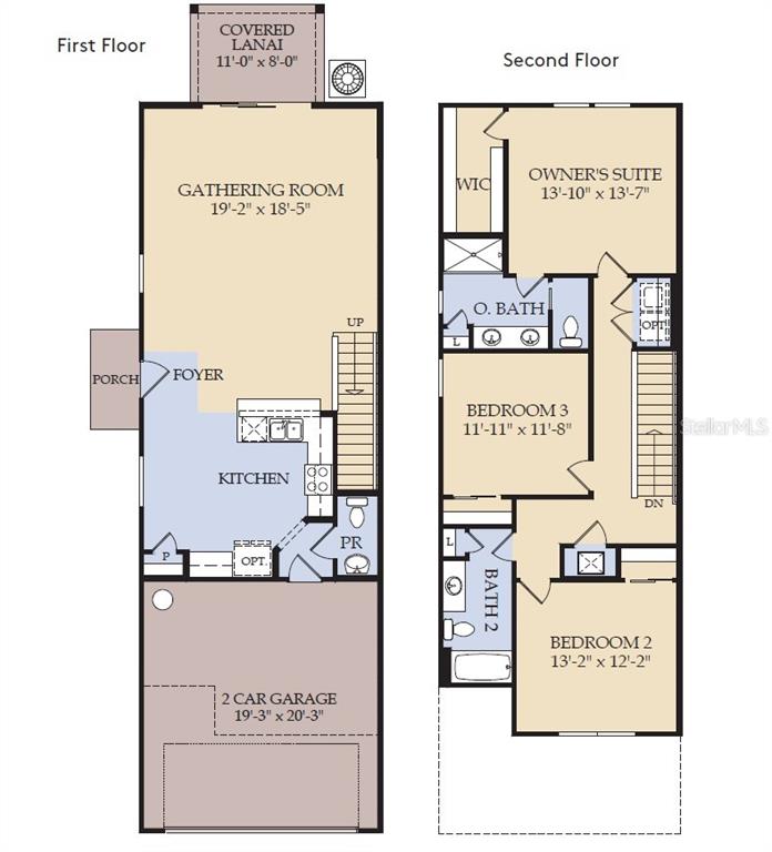 This floor plan shows a two-story home with a garage, kitchen, and three bedrooms — 4364 CHESTER SPRINGS BOULEVARD, DAVENPORT, FL