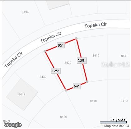 This is a map showing the property boundaries and dimensions of a residential lot — 8429 TOPEKA CIRCLE, PORT CHARLOTTE, FL