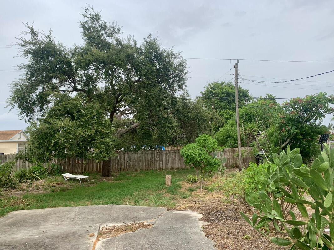 A backyard features a large tree, a wooden fence, and a concrete patio area — 708 S Broadway, Lantana FL 33462, LANTANA, FL