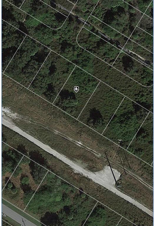 This is an aerial map view of a vacant, wooded residential lot — 27065 AMSTERDAM DRIVE, PUNTA GORDA, FL