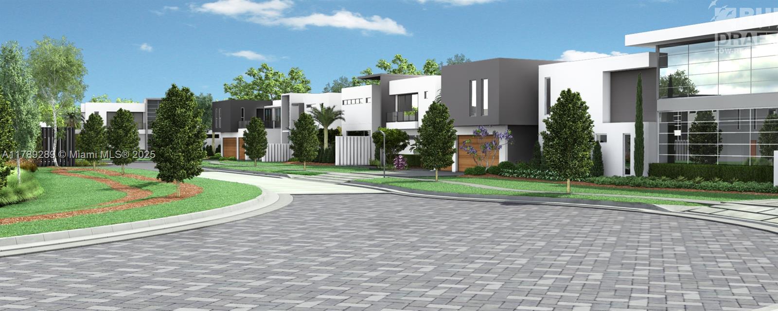 This is a digital rendering of a modern residential street with contemporary townhomes and landscaping — 5528 Canal Dr, Lake Worth FL 33463, LAKE WORTH, FL