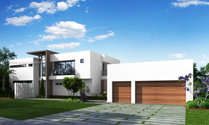A digital rendering of a modern two-story white house with a two-car garage — 5528 Canal Dr, Lake Worth FL 33463, LAKE WORTH, FL