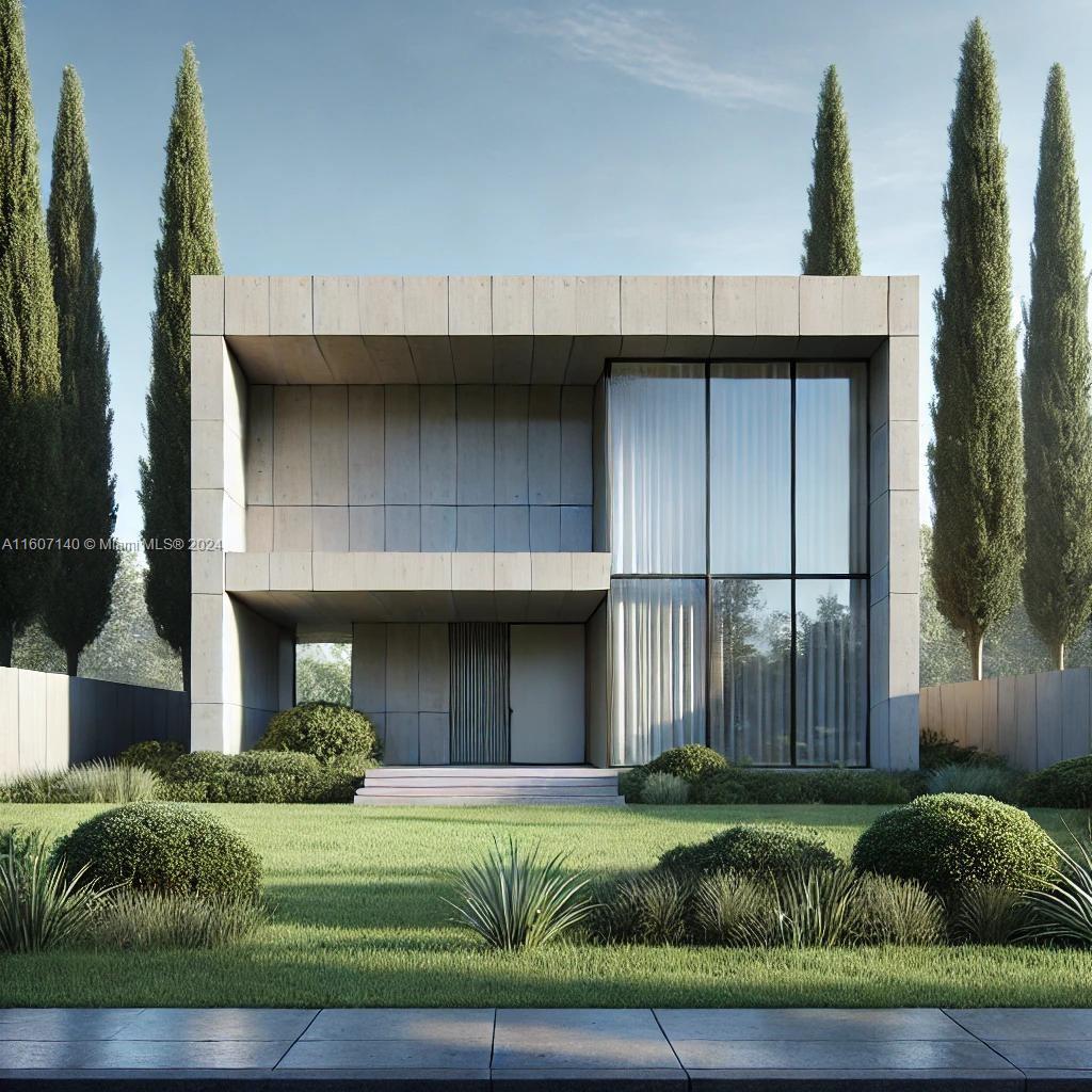 This is a rendering of a modern two-story concrete house with large glass windows — 6349 rise terrace, Sebring FL 33875, SEBRING, FL