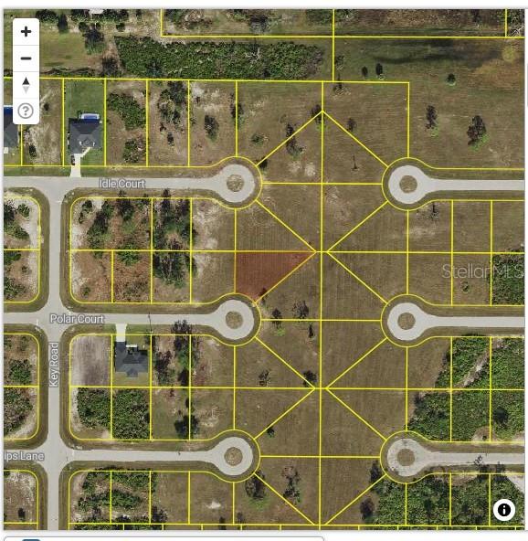 This is a satellite map showing a residential subdivision with vacant lots and paved roads — 22 POLAR COURT, PLACIDA, FL