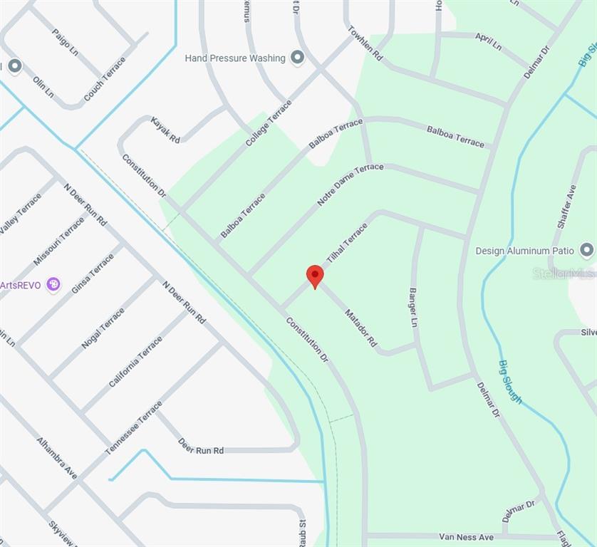 This is a map showing residential streets and a red location marker — Lot 10 TILHAL TERRACE, NORTH PORT, FL