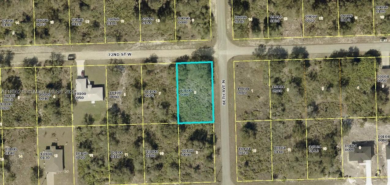 This is an aerial map showing a vacant rectangular lot highlighted in blue — OTHER CITY - IN THE STATE OF FLORIDA, FL