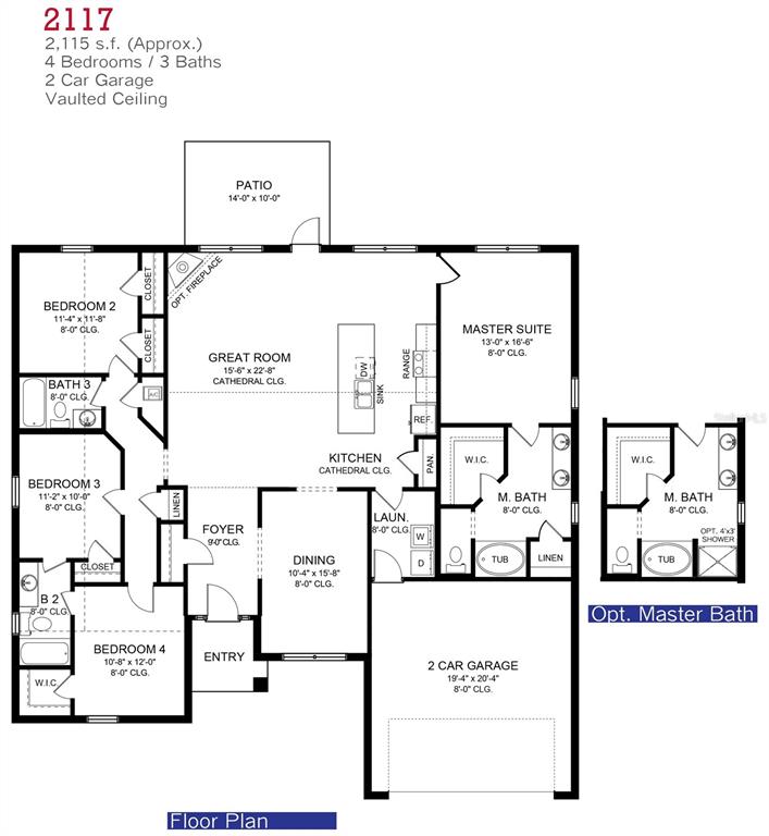This floor plan shows a four-bedroom, three-bath house with a two-car garage and patio — 14163 OSTROM AVENUE, PORT CHARLOTTE, FL