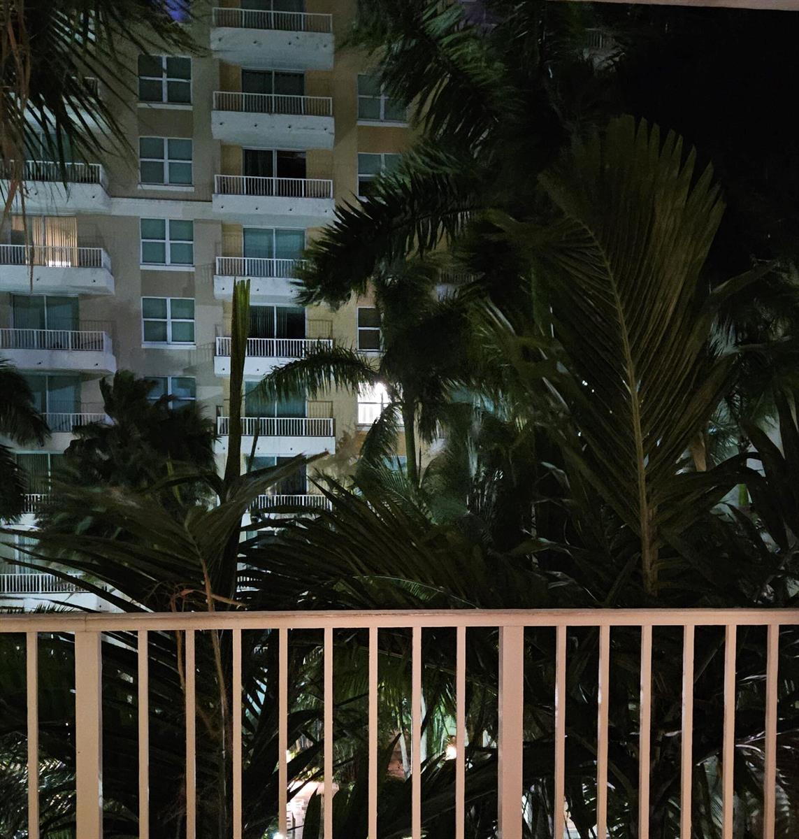 A view from a balcony looking out at palm trees and a multi-story apartment building — 700 E Boynton Beach Boulevard # 407, Boynton Beach FL 33435, BOYNTON BEACH, FL