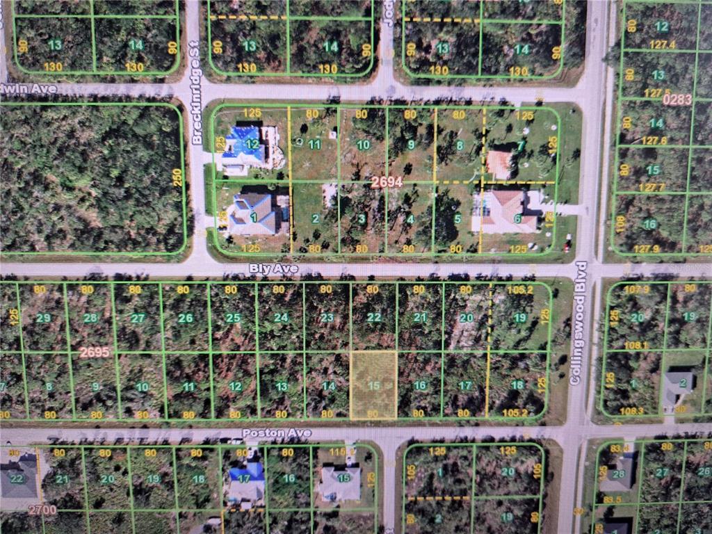 This is a satellite map showing residential land parcels and street layouts — 17504 POSTON AVENUE, PORT CHARLOTTE, FL