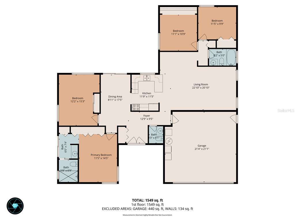 This is a floor plan for a single-story house with four bedrooms and a garage — 15648 BEAR CREEK DRIVE, TAMPA, FL