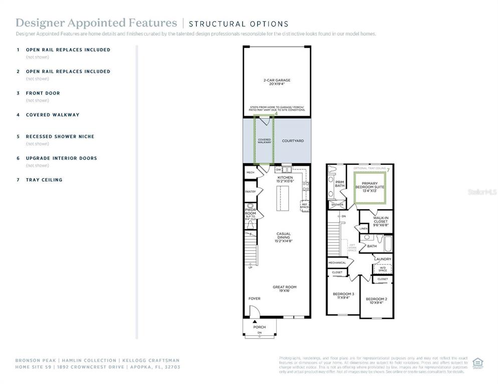 This is a floor plan for a two-story home featuring a courtyard and garage — 1892 CROWNCREST DRIVE, APOPKA, FL