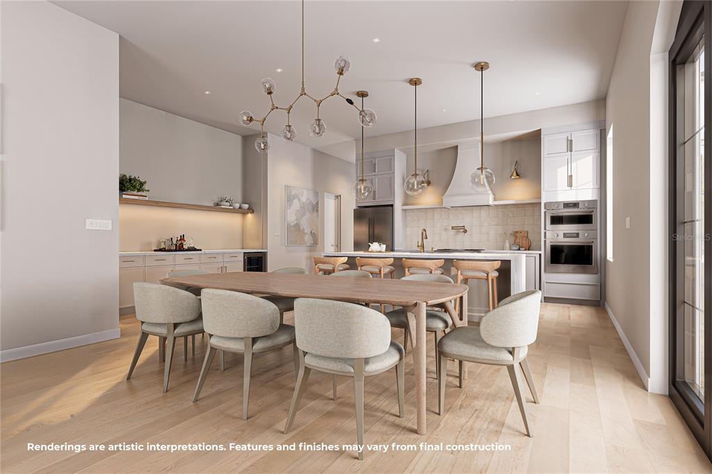This rendering shows a modern open-concept kitchen and dining area with light wood flooring — 2000 N WESTMORELAND DRIVE, ORLANDO, FL