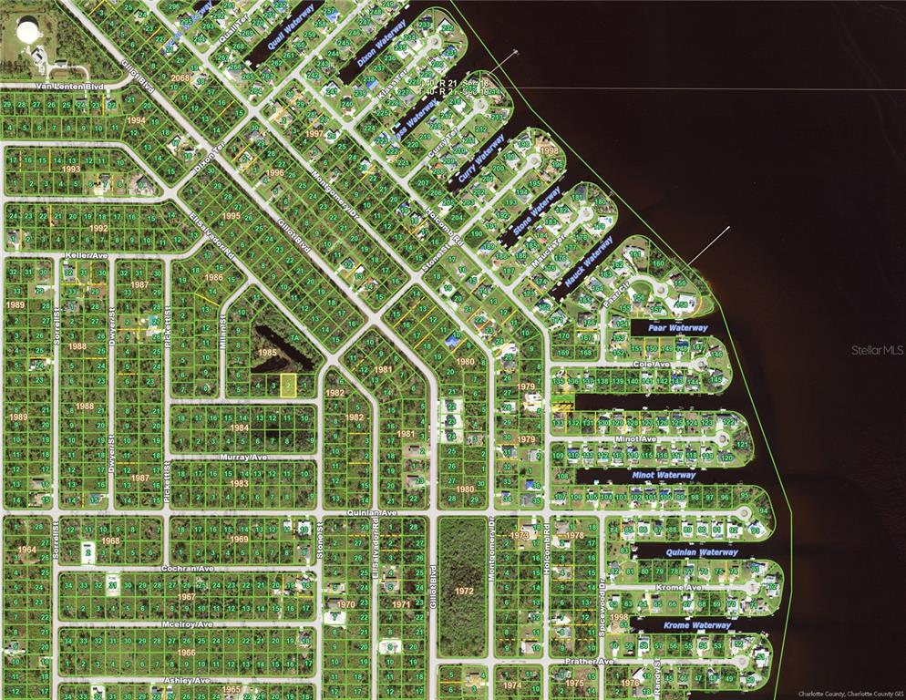 This is a map showing residential lots and waterways in a neighborhood — 12188 KILMER AVENUE, PORT CHARLOTTE, FL