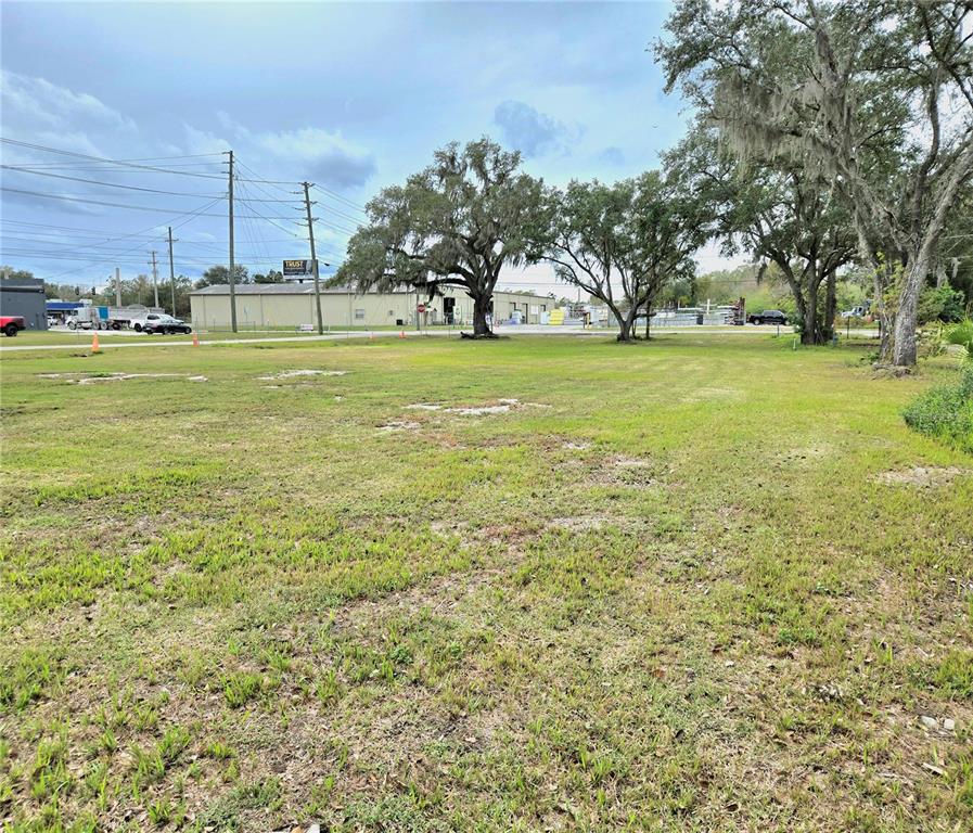 A large, grassy vacant lot features several mature trees under a cloudy sky — 3416 FLAT ROAD, LAKELAND, FL