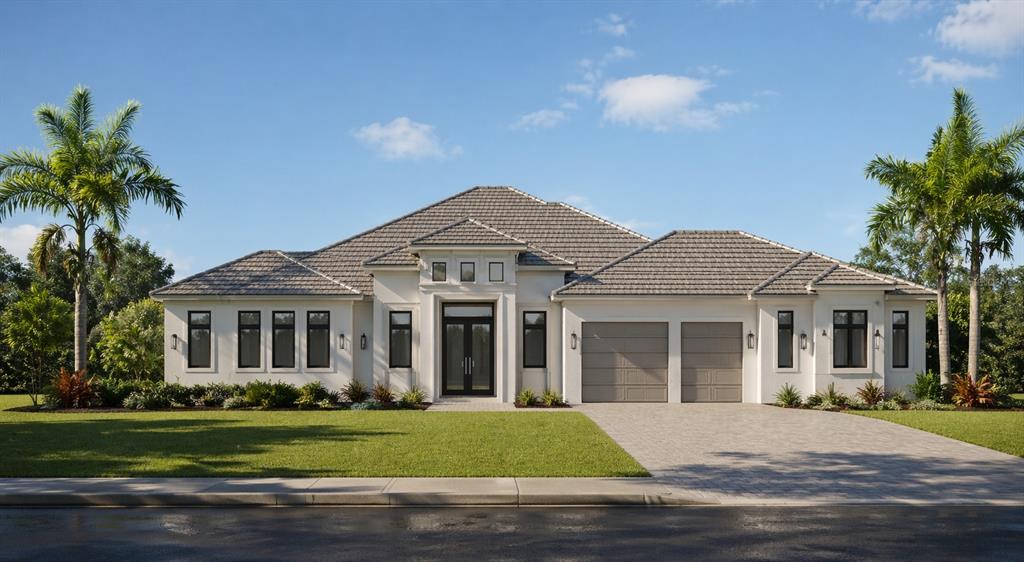 This is a rendering of a single-story house with a tiled roof and two-car garage — 2503 SW 41ST STREET, CAPE CORAL, FL