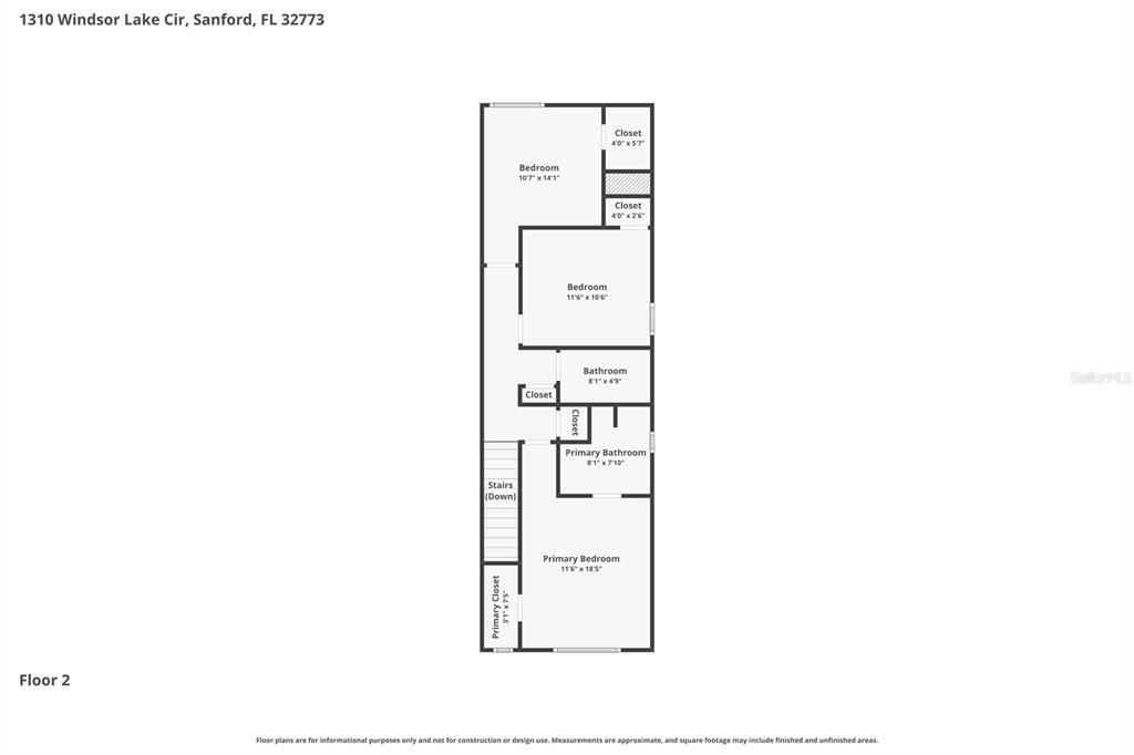 This is a floor plan for the second level of a residential home — 1310 WINDSOR LAKE CIRCLE, SANFORD, FL