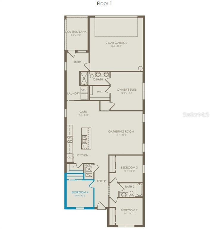 This floor plan shows a single-story home layout featuring four bedrooms, a kitchen, and garage — 2290 GROW BOULEVARD, ORLANDO, FL