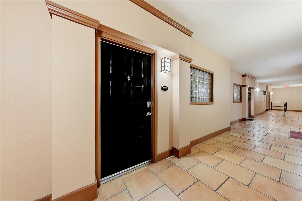 A black front door with the number 2203 is located in a tiled hallway — 4221 W SPRUCE STREET UNIT 2203, TAMPA, FL