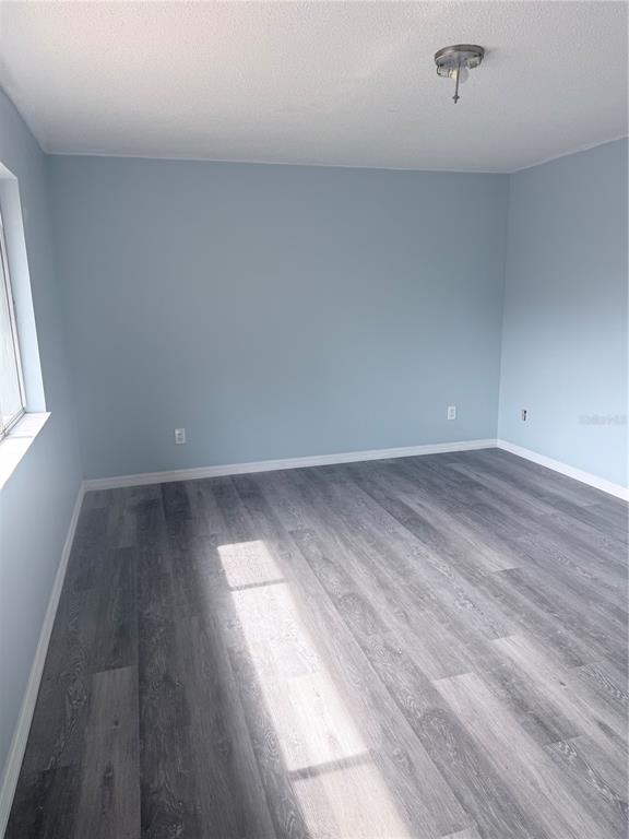An empty room with light blue walls, gray wood-look flooring, and a ceiling light fixture — 4530 LIGHTHOUSE CIRCLE UNIT 22, ORLANDO, FL