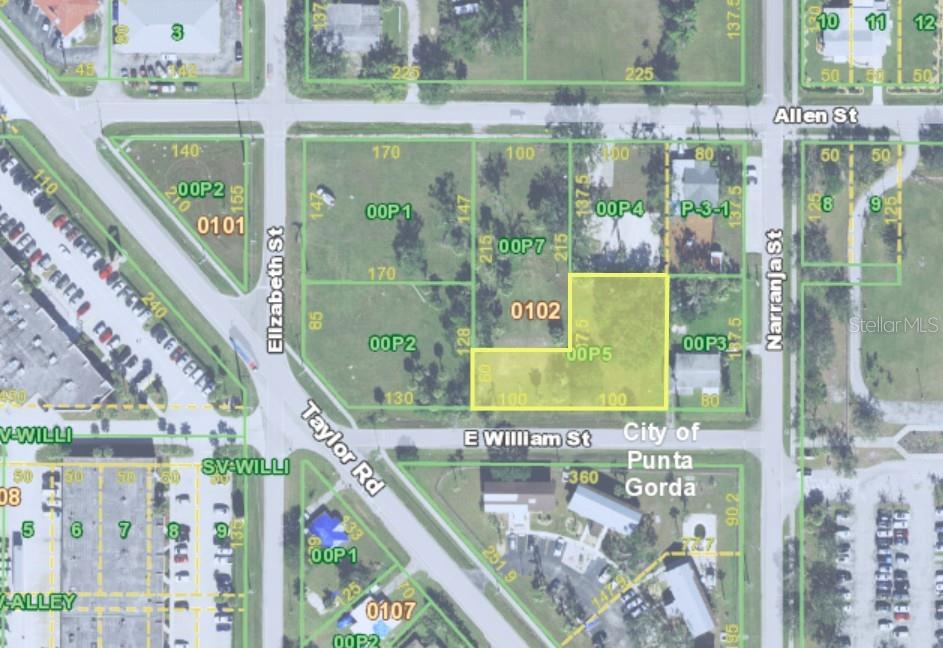 This is a map showing a highlighted parcel of land in a residential neighborhood — 1226 TAYLOR ROAD, PUNTA GORDA, FL