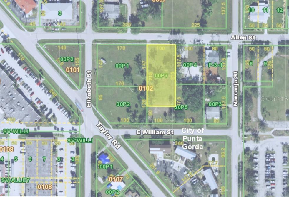 This is a map showing a highlighted rectangular parcel of land in a residential area — 1226 TAYLOR ROAD, PUNTA GORDA, FL