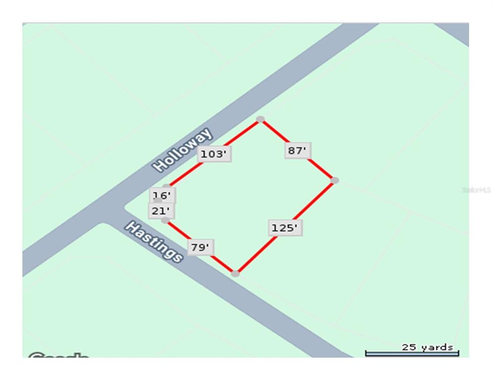 This is a map showing the property lines and dimensions of a corner lot — HASTINGS STREET, NORTH PORT, FL