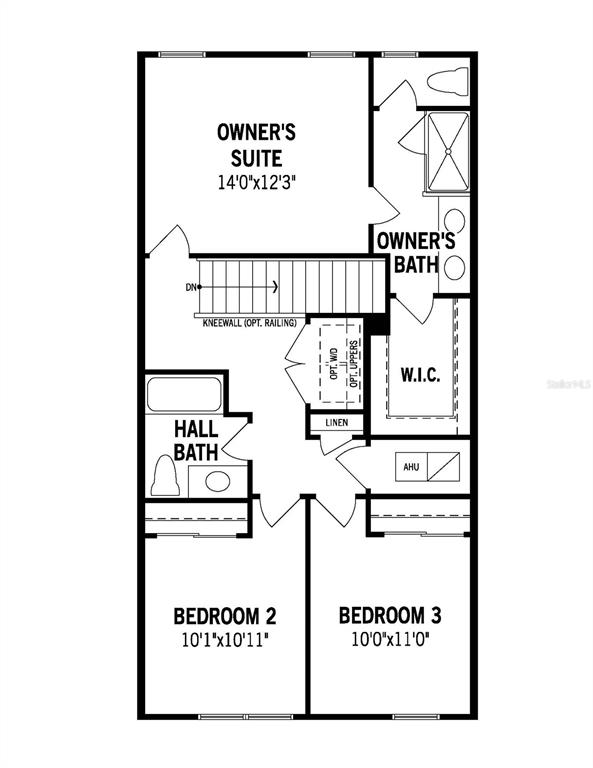 This floor plan shows the upper level of a home with three bedrooms and two bathrooms — 9868 WALKWAY DRIVE, ORLANDO, FL