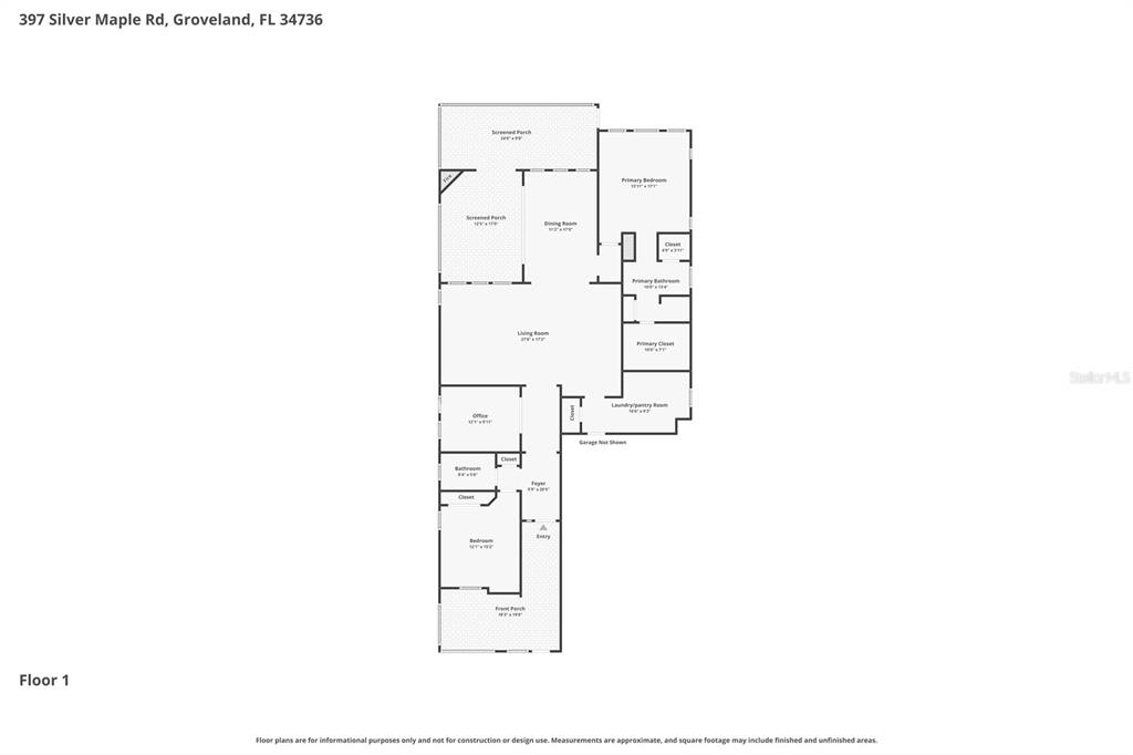 This is a floor plan for a single-story residential home — 397 SILVER MAPLE ROAD, GROVELAND, FL