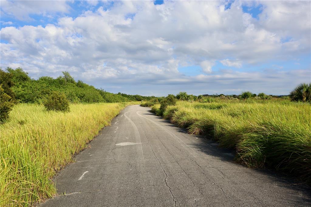 A paved road winds through a grassy field under a blue sky with clouds — 1269 ROLAND STREET SW, PALM BAY, FL