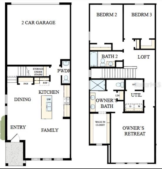 This is a two-story floor plan showing a garage, living areas, and three bedrooms — 5600 COOPERS HAWK COURT, ST CLOUD, FL