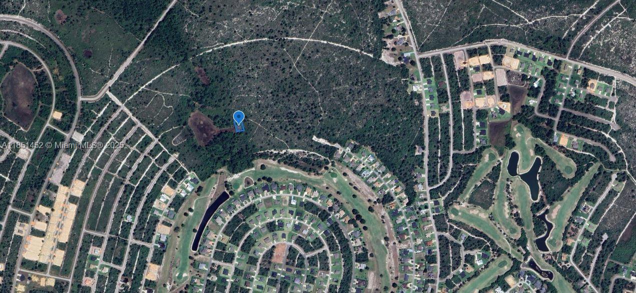 This is an aerial map view showing a plot of land marked with a blue pin — 6601 San Bruno Dr, Sebring FL 33872, SEBRING, FL