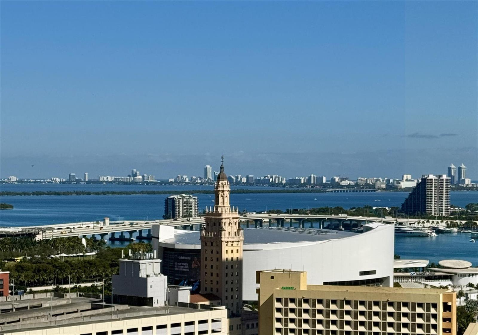 An elevated view of the Freedom Tower, Kaseya Center, and the Miami skyline across the bay — 225 N Miami Avenue # 2507, Miami FL 33128, MIAMI, FL