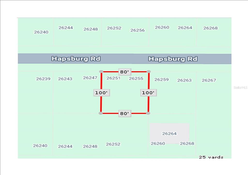 This is a map showing a rectangular property lot with dimensions of 80 by 100 feet — 26251 HAPSBURG ROAD, PUNTA GORDA, FL
