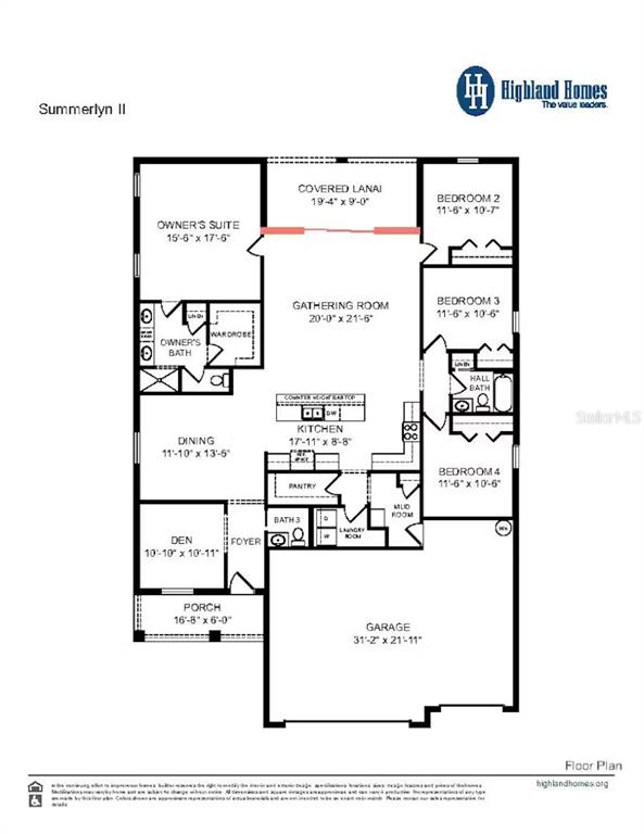 This is a floor plan for a single-story house with a garage and covered lanai — 5972 FRESHWATER CANYON DRIVE, ST CLOUD, FL