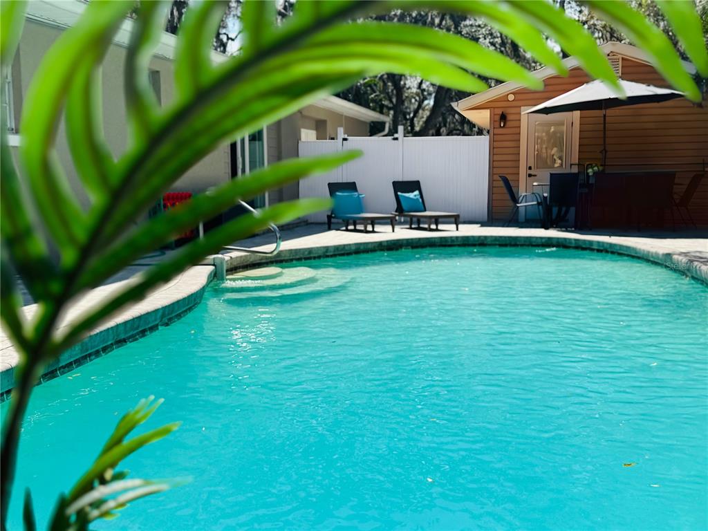 A swimming pool with lounge chairs on a patio next to a house — 414 JOYCE AVENUE, TEMPLE TERRACE, FL