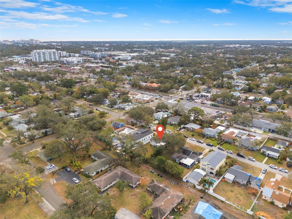 An aerial view shows a residential neighborhood with a red location pin over a house — 3731 6TH AVENUE N, ST PETERSBURG, FL