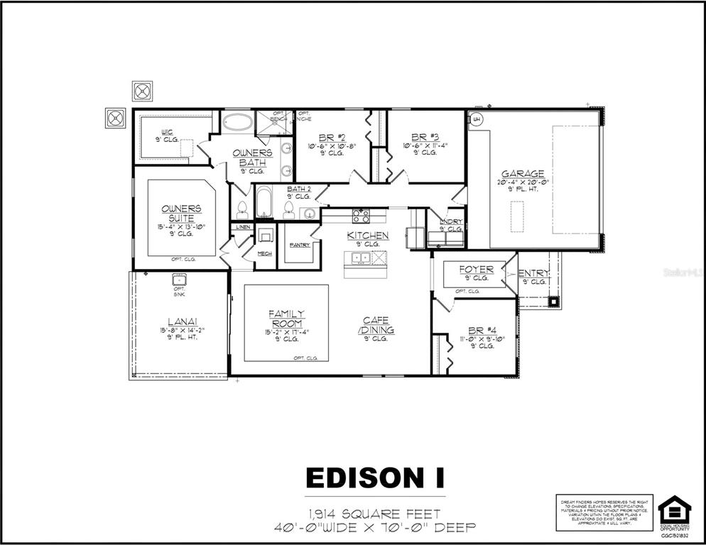 This is a floor plan for a single-story house labeled Edison I — 49 WINDMILL PALM WAY, PALM COAST, FL