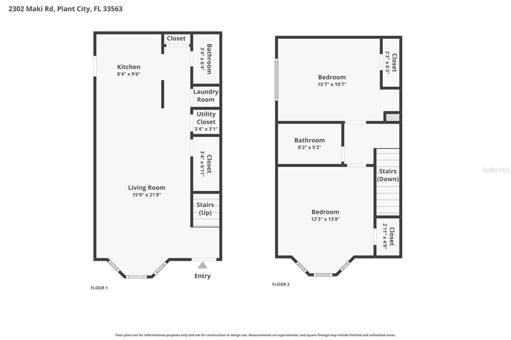 This is a two-story floor plan showing the layout of rooms, closets, and stairs — 2302 MAKI ROAD UNIT 66, PLANT CITY, FL